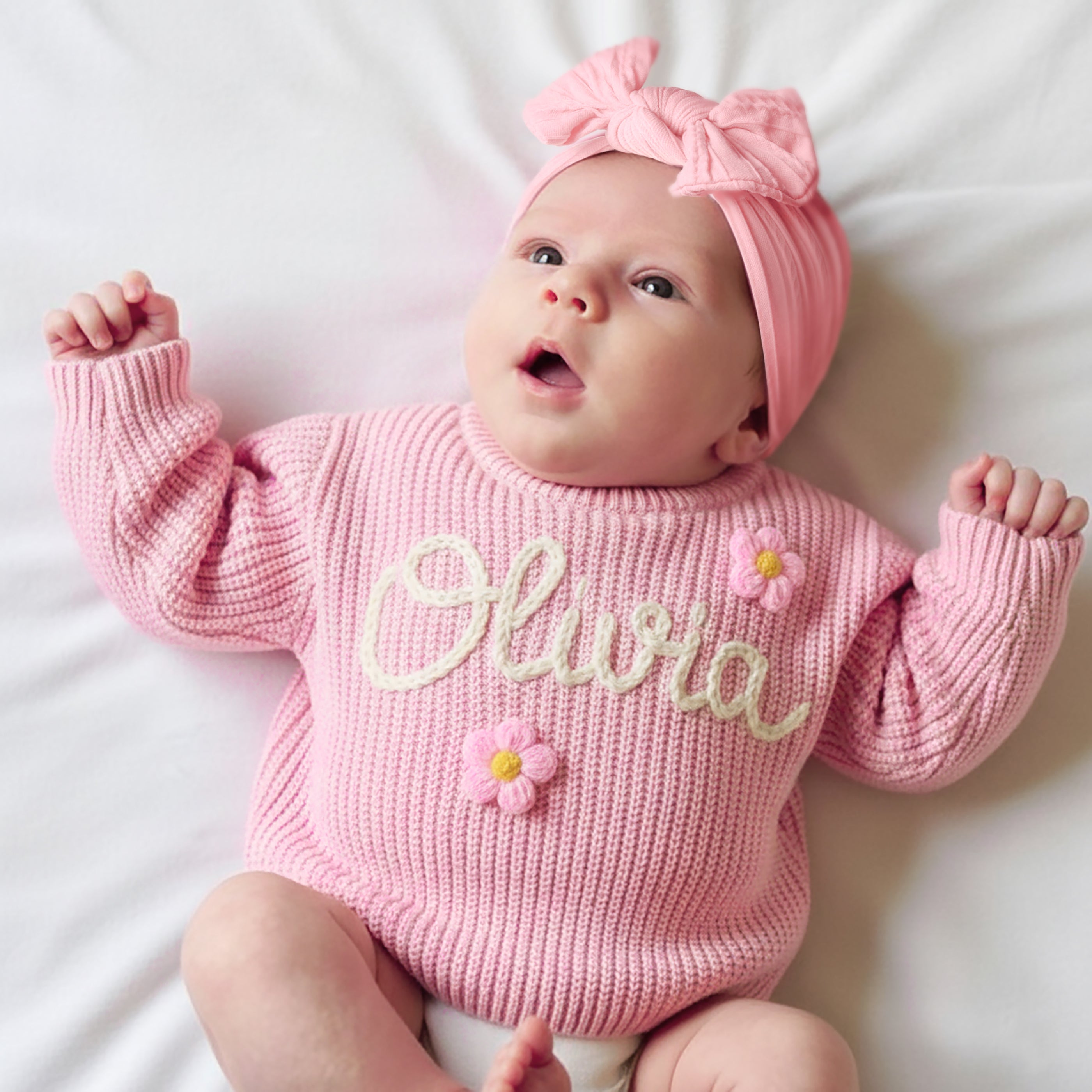 Personalized Baby Name Sweater | Hand Embroidered Knit Crochet